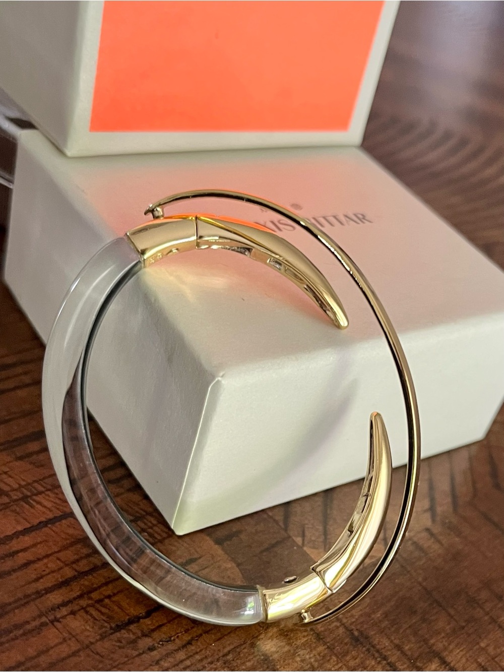 Alexis Bittar Orbital Lucite Dark Grey Black & Golden Bangle Bracelet - Picture 16 of 17